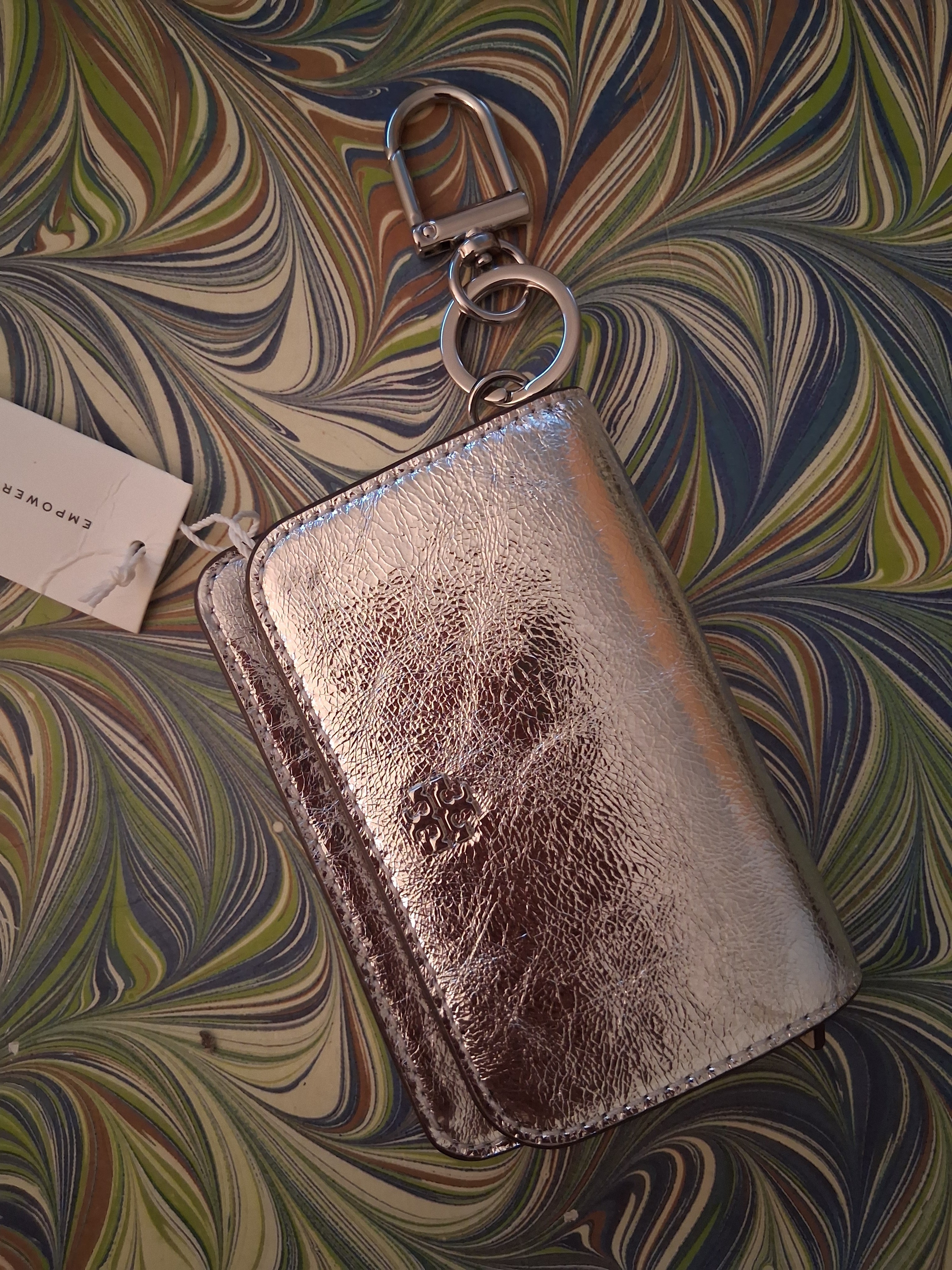 Tory Burch Metallic Silver Key Pouch Card Holder Nwt